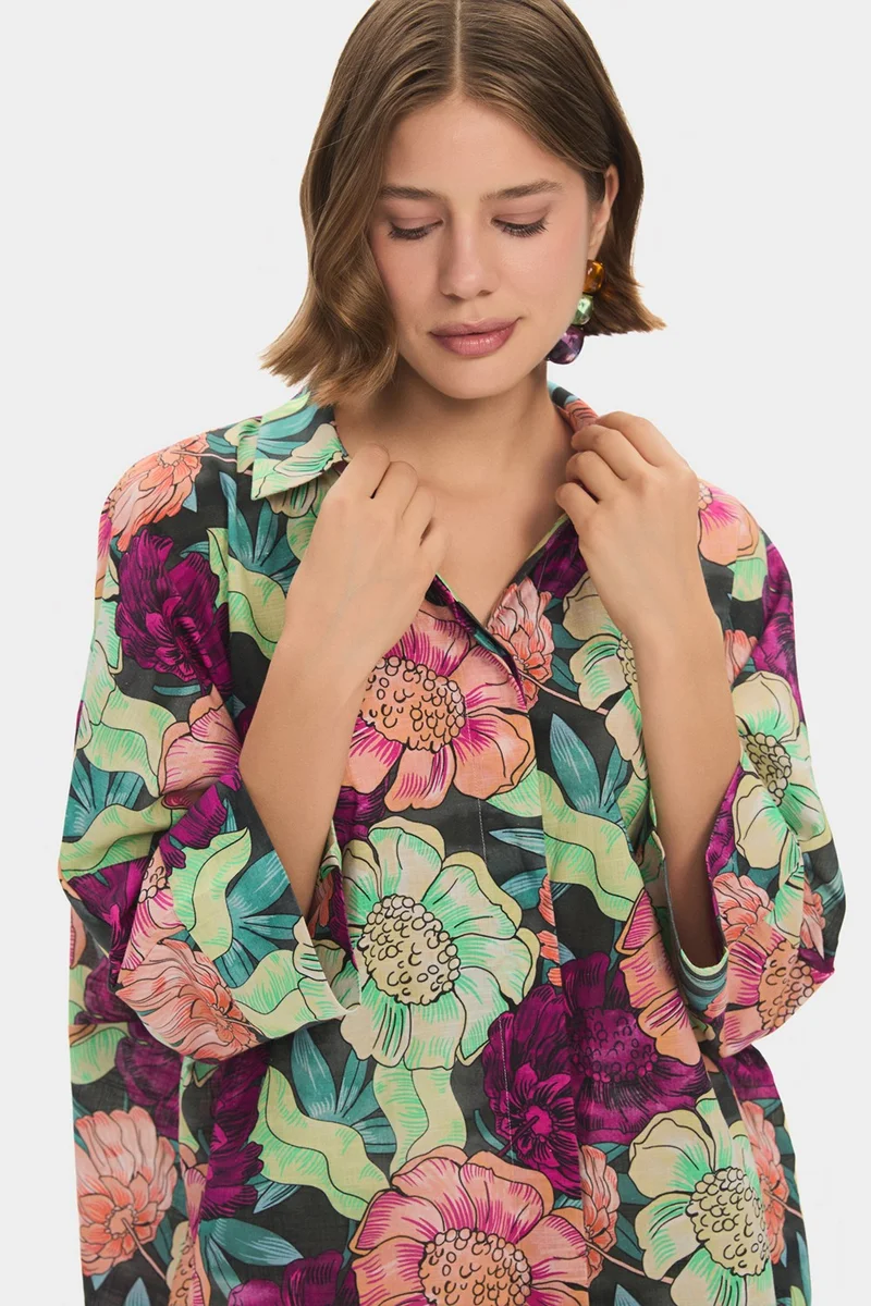 جون Women's Exclusive Wide Cut Floral Patterned Cotton Shirt