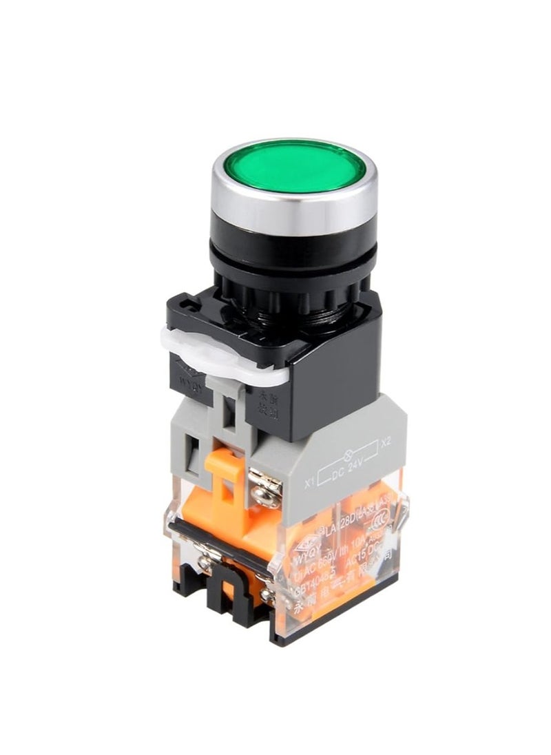 KNP - KNP LA38-11D 220V GREEN is a durable industrial grade push button switch designed for controlling electrical circuits With its green button and built in indicator light it is ideal for signaling and control in various industrial environments. - Image 1