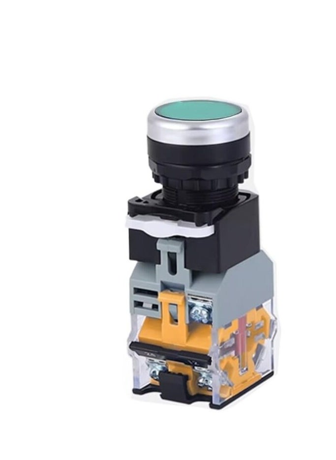 KNP - KNP LA38-11D 220V GREEN is a durable industrial grade push button switch designed for controlling electrical circuits With its green button and built in indicator light it is ideal for signaling and control in various industrial environments. - Image 1