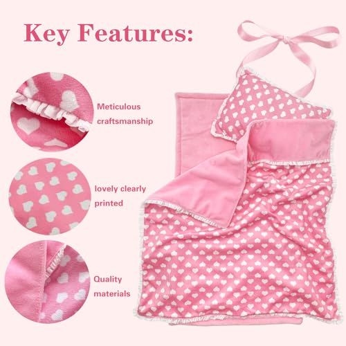 Linkyloop Baby Doll Accessories Dollhouse Bedding Set Doll Blanket Pillow Mattress Playset for 18 DollsGifts for Boys Girls Ages 3 4 5 Year Old Pink Heart - Image 5