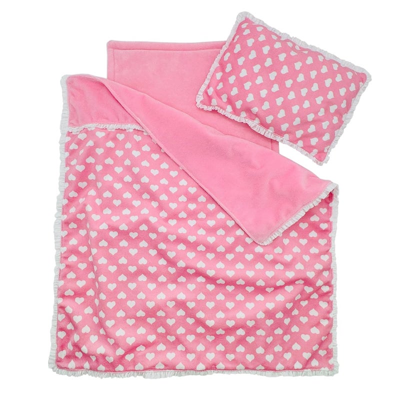 Linkyloop Baby Doll Accessories Dollhouse Bedding Set Doll Blanket Pillow Mattress Playset for 18 DollsGifts for Boys Girls Ages 3 4 5 Year Old Pink Heart - Image 3