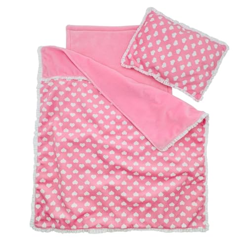 Linkyloop Baby Doll Accessories Dollhouse Bedding Set Doll Blanket Pillow Mattress Playset for 18 DollsGifts for Boys Girls Ages 3 4 5 Year Old Pink Heart - Image 1