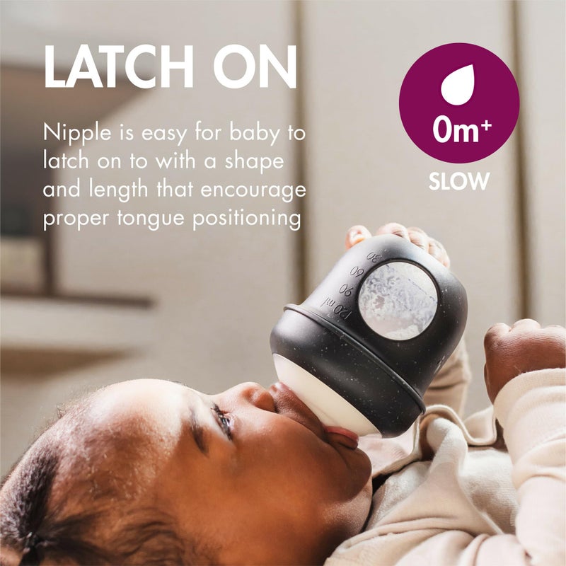 Boon Nursh Reusable Silicone Pouch Baby Bottles - Slow Flow Nipple - Silicone Baby Bottle Pouch and Nipple - Baby Feeding Essentials - Speckle - 0-3 Months - 3 Count - 4 Ounce - Image 5