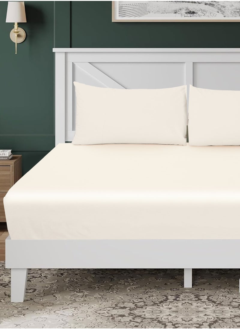 Siesta Zen Siesta Zen™ Premium Quality TC 250 Cotton Rich Fitted Sheet Set Full Elastic 30cm Deep Pocket Fits for All, Ultra Soft, Breathable, Wrinkle Resistant (1 Fitted+2 Pillowcases)  - Image 1