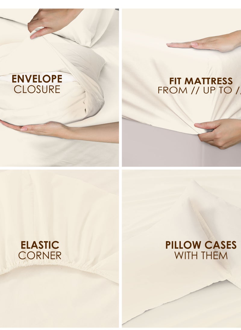 Siesta Zen Siesta Zen™ Premium Quality TC 250 Cotton Rich Fitted Sheet Set Full Elastic 30cm Deep Pocket Fits for All, Ultra Soft, Breathable, Wrinkle Resistant (1 Fitted+2 Pillowcases)  - Image 3