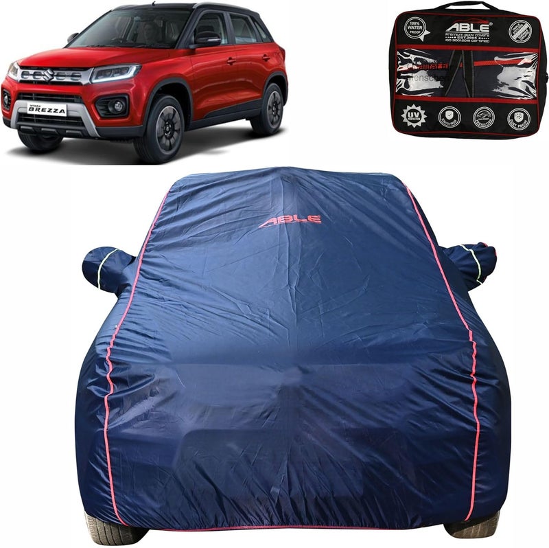Able Parashuit Blue WR Series Car Body Cover with Mirror Pockets and Driver Door Zipper Compatible for Maruti BREZZA New 2022 Type-II (2022 to Till Now Model) - Image 1