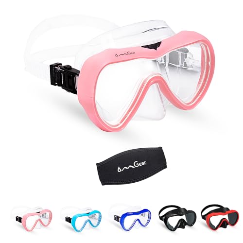 OMGear Diving Mask Snorkeling Gear Kids Adult Snorkel Mask Dive Goggles Silicone Swim Glasses with Nose Cover for Scuba Free Diving Spearfishing Neoprene Strap Cover Impact Resistance (Pink) - Image 1