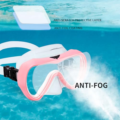 OMGear Diving Mask Snorkeling Gear Kids Adult Snorkel Mask Dive Goggles Silicone Swim Glasses with Nose Cover for Scuba Free Diving Spearfishing Neoprene Strap Cover Impact Resistance (Pink) - Image 3