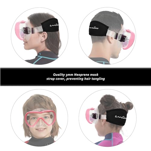 OMGear Diving Mask Snorkeling Gear Kids Adult Snorkel Mask Dive Goggles Silicone Swim Glasses with Nose Cover for Scuba Free Diving Spearfishing Neoprene Strap Cover Impact Resistance (Pink) - Image 4