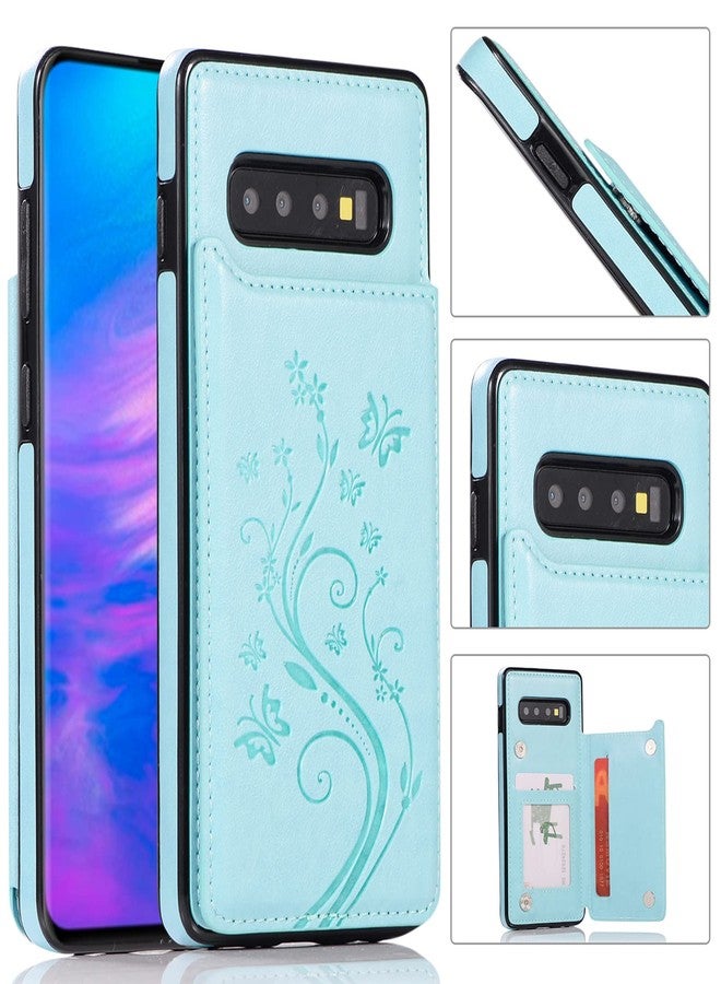 أسو ويش جراب هاتف سامسونج جالاكسي S10 بلس مع واقي شاشة من الزجاج المقوى وحامل بطاقات، غطاء محفظة، غطاء قلاب من الجلد، ملحقات هواتف محمولة، جالاكسي S10+، 10S، S10، 10 بلس، S10 بلس، جرابات للنساء والفتيات، أخضر - Image 3