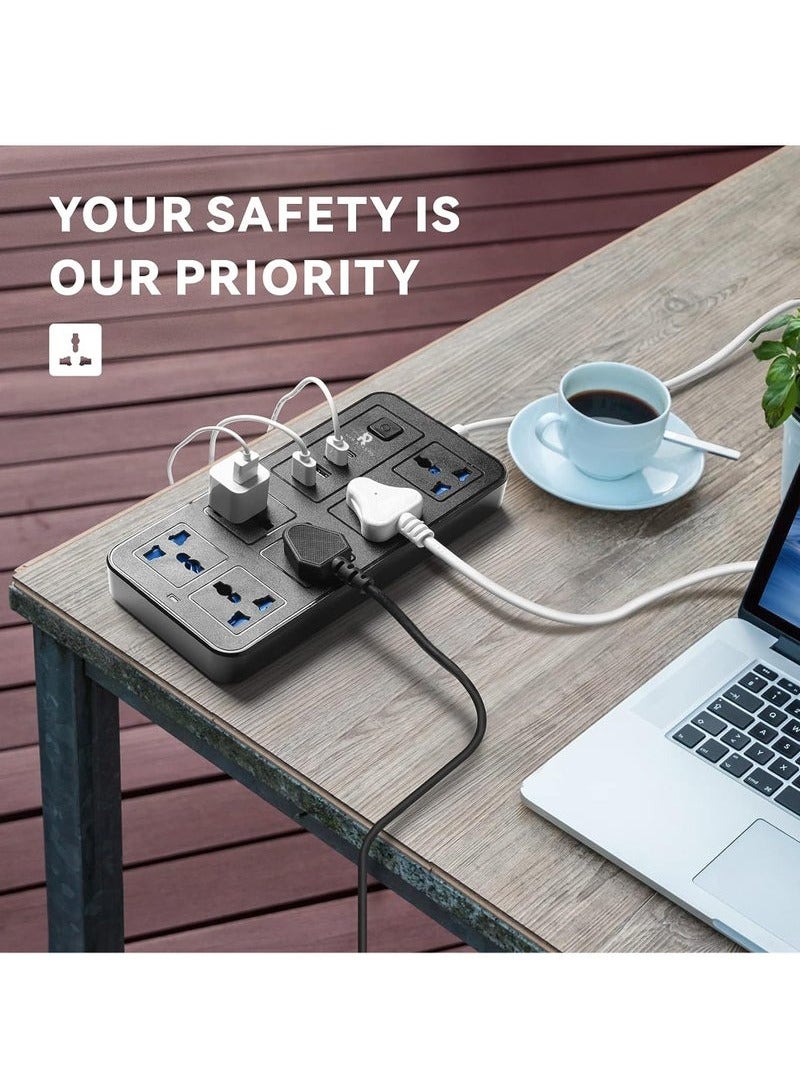 Rock Pow 10 Meters Universal Extension Cord Protector Power Strip with 6 Outlets, 3 USB-A Ports, 1 USB-C Port, Flat Plug, Wall Mountable, Desk USB Charging Station, Ideal for All Electronic Devices, Black, 230x105x33mm - Image 5
