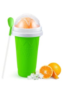 Slushie Maker Cup, Magic Quick Frozen Smoothies Cup Double Layer Squeeze Cup Homemade Milk Shake Ice Cream Maker Cooling Cup DIY for Family(GREEN)