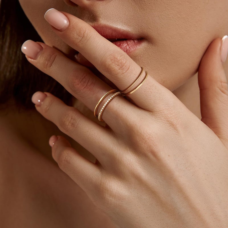 MILACOLATO 14K Gold Plated 1.3mm Thin Stackable Rings for Women - Minimalist Non Tarnish Half Cubic Zirconia Band Rings - Dainty Trendy Statement Stacking Rings Set Size 5-10 14K G7 - Image 3