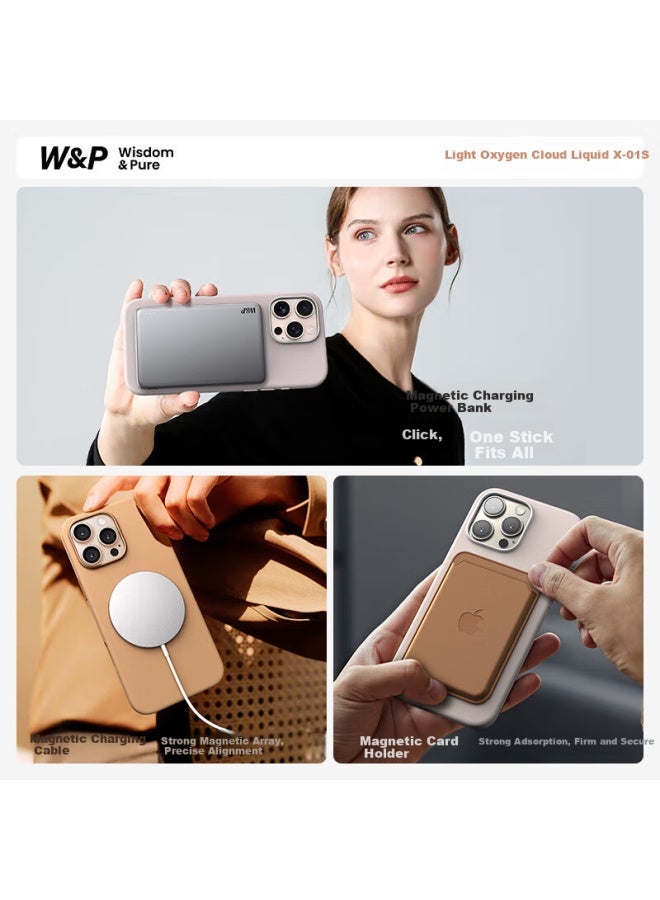WP W&P Magnetic Liquid Silicone Case For Iphone 16 Pro, Skin-Friendly Full Body Protection Anti-Drop Case, Silver - Image 4