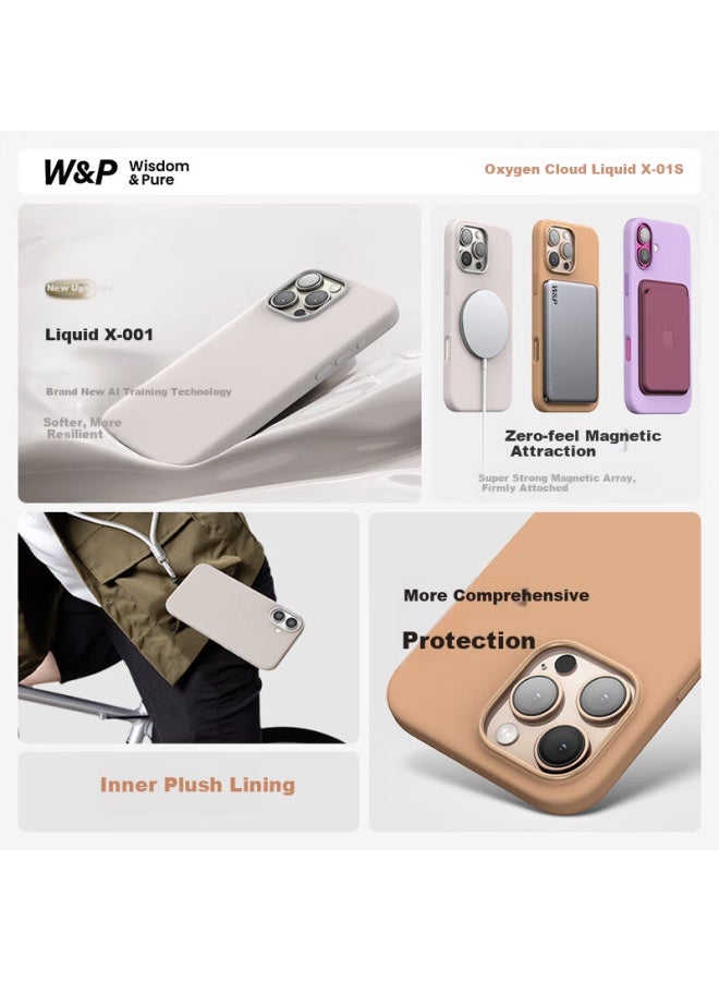 WP W&P Magnetic Liquid Silicone Case For Iphone 16 Pro, Skin-Friendly Full Body Protection Anti-Drop Case, Silver - Image 2