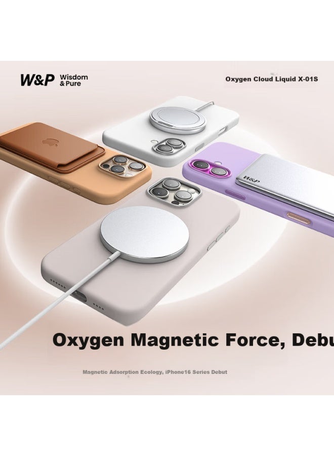 WP W&P Magnetic Liquid Silicone Case For Iphone 16 Pro, Skin-Friendly Full Body Protection Anti-Drop Case, Silver - Image 1