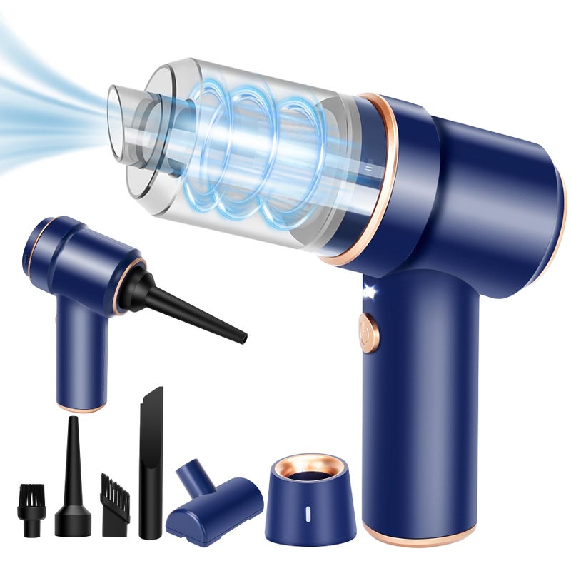 Honlibey مكنسة كهربائية محمولة صغيرة 8Kpa من هونليبي 120 واط عالية القوة بدون سلك مكنسة مكتب 2 في 1 منفاخ هواء مع ضوء LED متعددة الفوهات للسيارة والكمبيوتر وآلة الخياطة