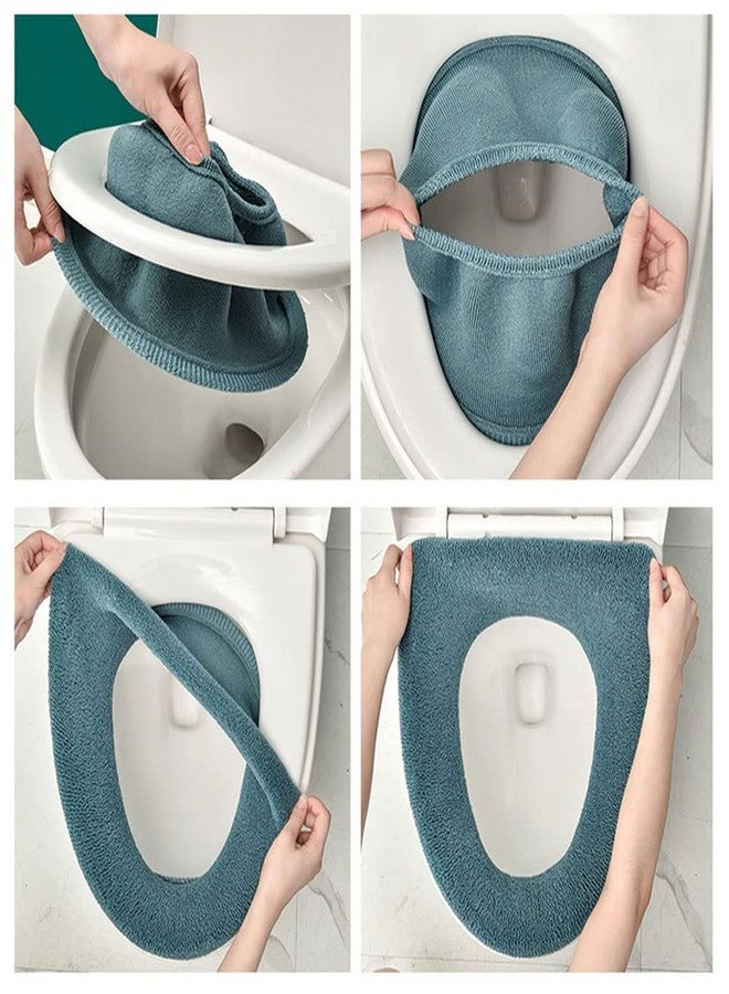 Guojanfon 3Pcs/Pack Bathroom Soft Thicker Warmer Stretchable Washable Cloth Toilet Seat Cover Pads (Light Purple, Dark Green, Gray) - Image 5