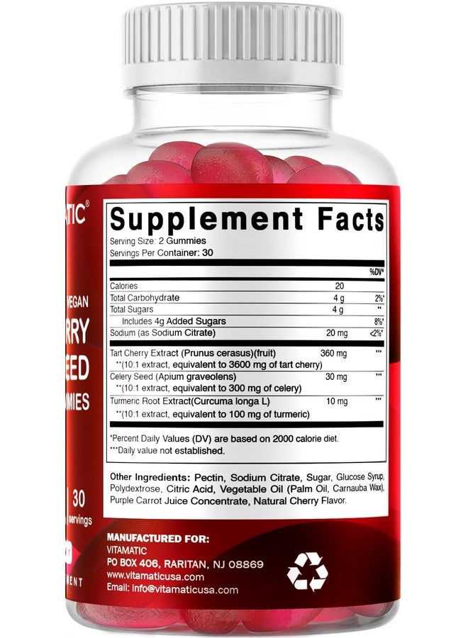 Vitamatic Tart Cherry with Celery Seed Gummies - 4000mg Equivalent Per Serving (from 10:1 Extract 400 mg) - Image 5