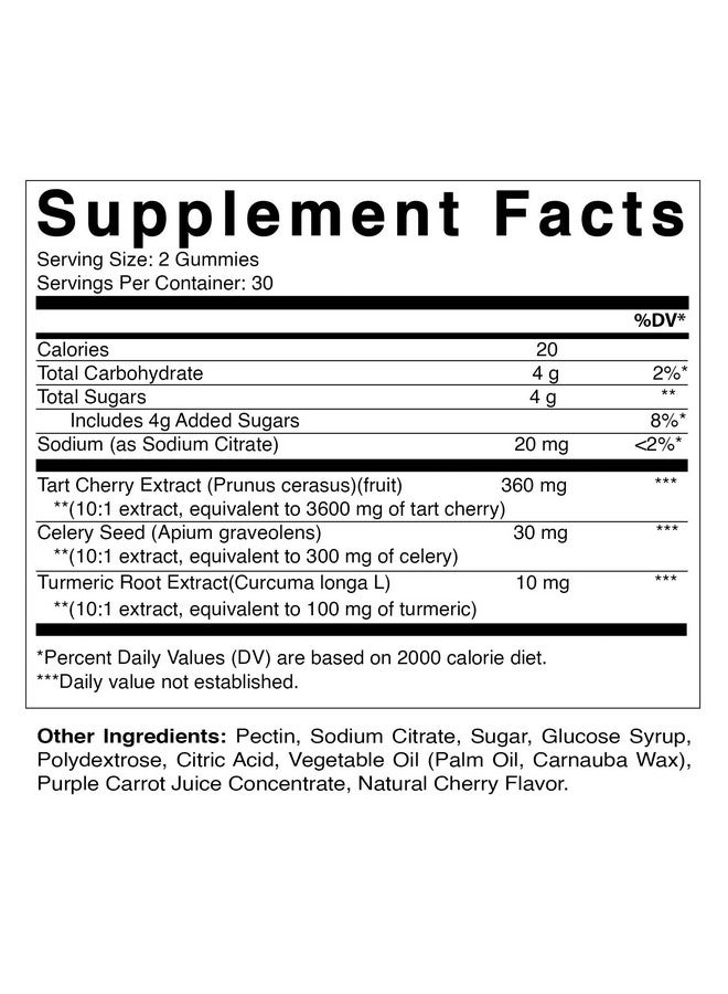 Vitamatic Tart Cherry with Celery Seed Gummies - 4000mg Equivalent Per Serving (from 10:1 Extract 400 mg) - Image 2