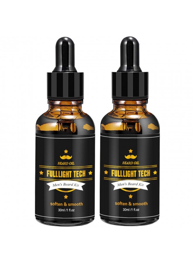 FULLLIGHT TECH 2 Pack Beard Oil for Men Growth 100% Natural Argan Oil,Jojoba Oil Leave in Conditioner Softener for Mustache Grooming Moisturizing