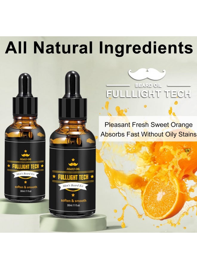 FULLLIGHT TECH 2 Pack Beard Oil for Men Growth 100% Natural Argan Oil,Jojoba Oil Leave in Conditioner Softener for Mustache Grooming Moisturizing