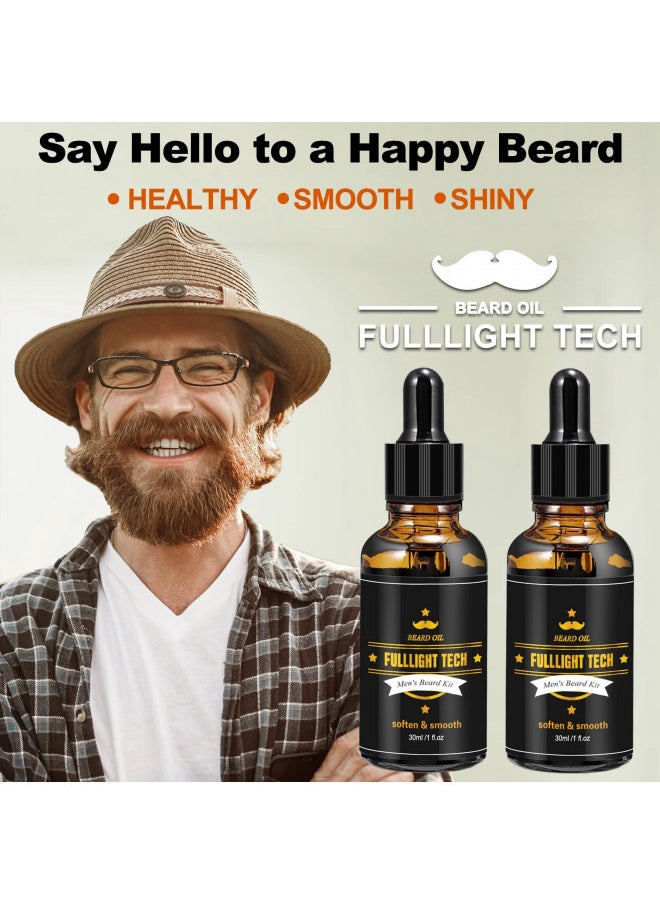 FULLLIGHT TECH 2 Pack Beard Oil for Men Growth 100% Natural Argan Oil,Jojoba Oil Leave in Conditioner Softener for Mustache Grooming Moisturizing