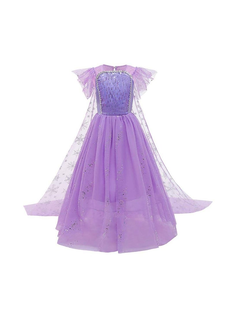 شو وو Girls Snow Queen Princess Fancy Dress Up Sequin Tulle Long with Accessories for Kids Birthday Party Carnival Cosplay 7-8 Years 51.0" / 130cm (purple) - Image 2