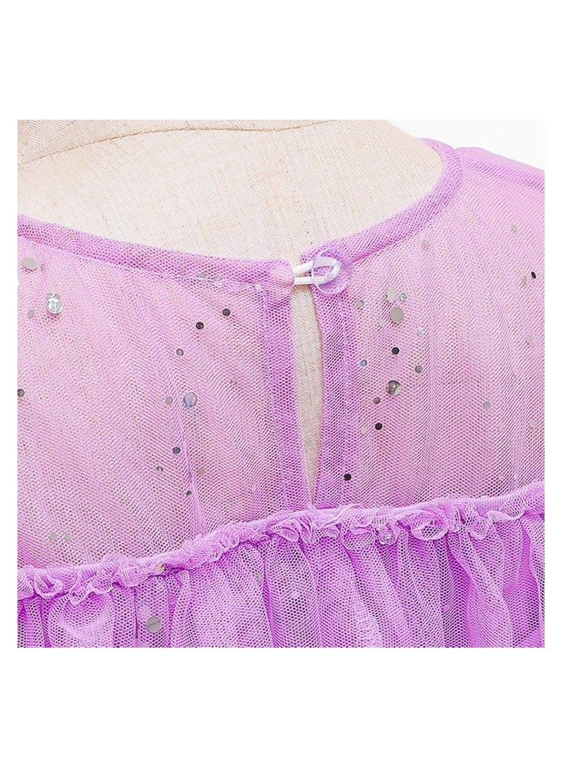 شو وو Girls Snow Queen Princess Fancy Dress Up Sequin Tulle Long with Accessories for Kids Birthday Party Carnival Cosplay 7-8 Years 51.0" / 130cm (purple) - Image 5