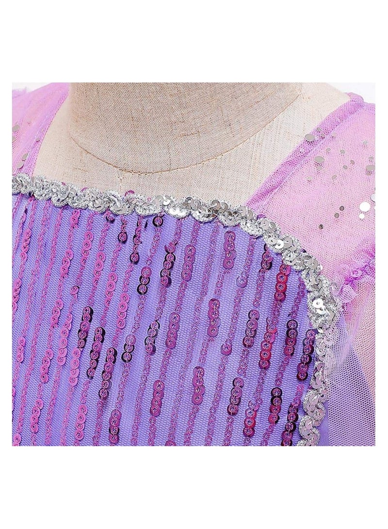 شو وو Girls Snow Queen Princess Fancy Dress Up Sequin Tulle Long with Accessories for Kids Birthday Party Carnival Cosplay 7-8 Years 51.0" / 130cm (purple) - Image 4