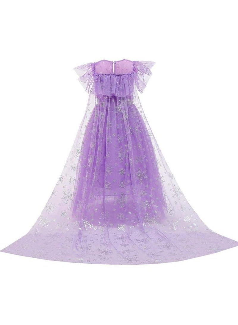 شو وو Girls Snow Queen Princess Fancy Dress Up Sequin Tulle Long with Accessories for Kids Birthday Party Carnival Cosplay 7-8 Years 51.0" / 130cm (purple) - Image 3