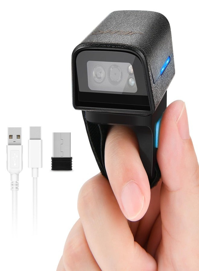 JRHC 1D 2D Bluetooth Portable Ring Barcode Scanner, Wearable Mini Barcode Reader with Wireless 2.4Ghz &Bluetooth &USB Wired 3 in 1, Connectable Windows/Mac OS/Android - Image 1