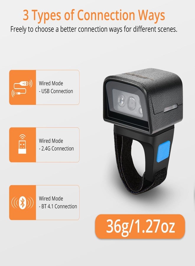 JRHC 1D 2D Bluetooth Portable Ring Barcode Scanner, Wearable Mini Barcode Reader with Wireless 2.4Ghz &Bluetooth &USB Wired 3 in 1, Connectable Windows/Mac OS/Android - Image 4