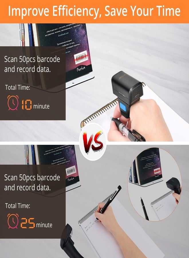 JRHC 1D 2D Bluetooth Portable Ring Barcode Scanner, Wearable Mini Barcode Reader with Wireless 2.4Ghz &Bluetooth &USB Wired 3 in 1, Connectable Windows/Mac OS/Android - Image 3