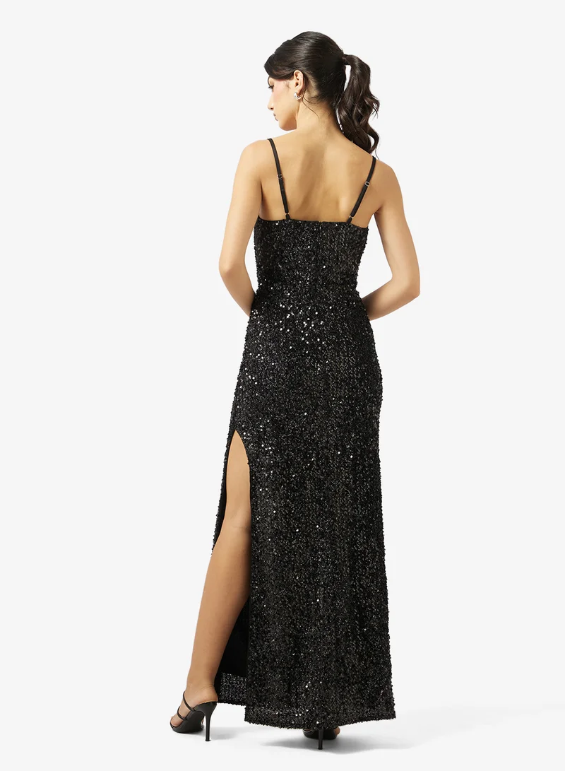 جينجر Strappy Sequin Embellished Backless Dress