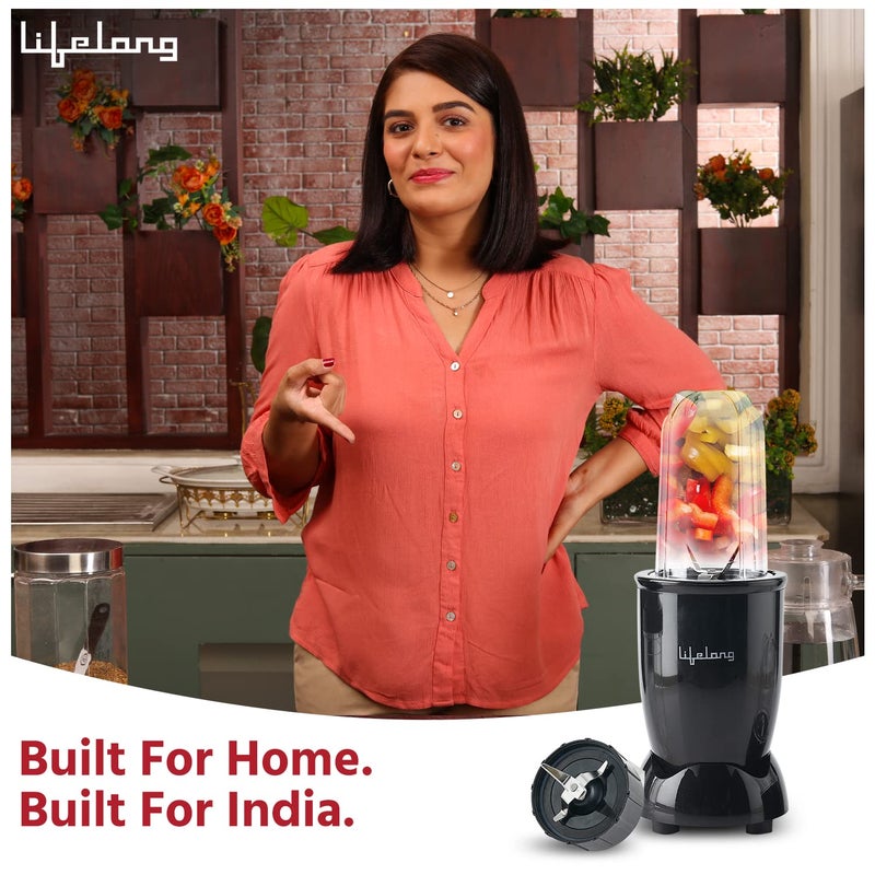 Lifelong Regalia PowerNutri MixerGrinderBlenderShaker 2 Stainless Steel Blades2 Unbreakable Jars 450 W Powerful Copper Motor Black 1 Year warranty LLNBB001 - Image 2