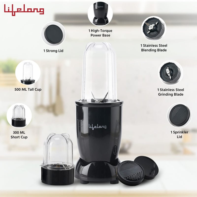 Lifelong Regalia PowerNutri MixerGrinderBlenderShaker 2 Stainless Steel Blades2 Unbreakable Jars 450 W Powerful Copper Motor Black 1 Year warranty LLNBB001 - Image 5