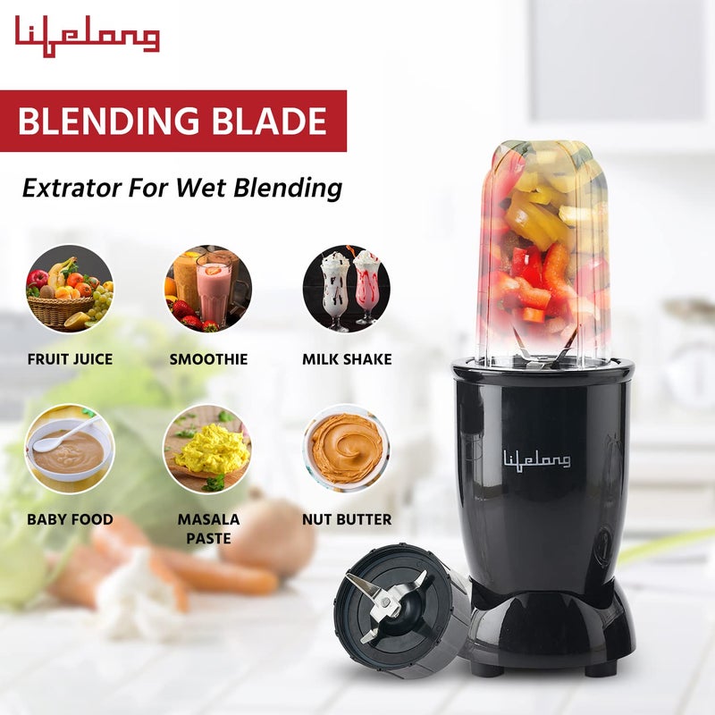 Lifelong Regalia PowerNutri MixerGrinderBlenderShaker 2 Stainless Steel Blades2 Unbreakable Jars 450 W Powerful Copper Motor Black 1 Year warranty LLNBB001 - Image 4