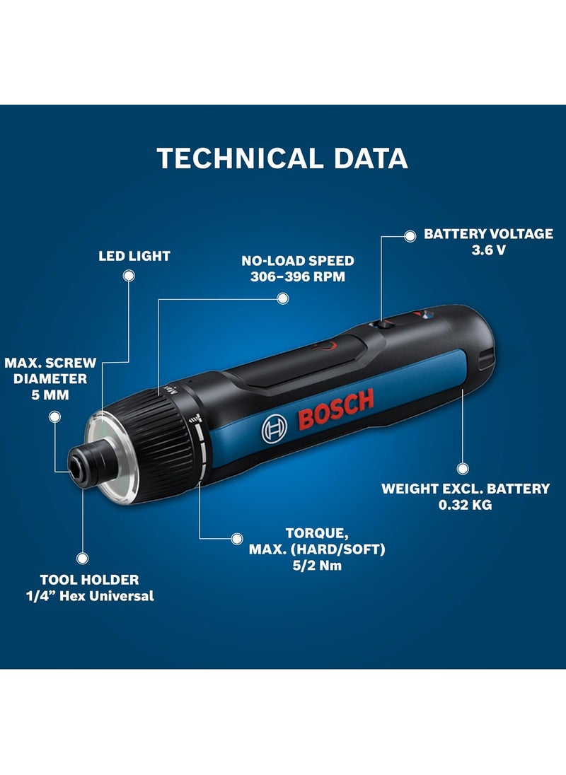 BOSCH - BOSCH GO 30 Professional Screwdriver Kit 9Piece Screwdriver Bit Set 20Ah Battery Speed 360 RPM Torque 52 Nm Push Start and Smart Stop HEX Universal Bit Holder 1 Yr Warranty - Image 1
