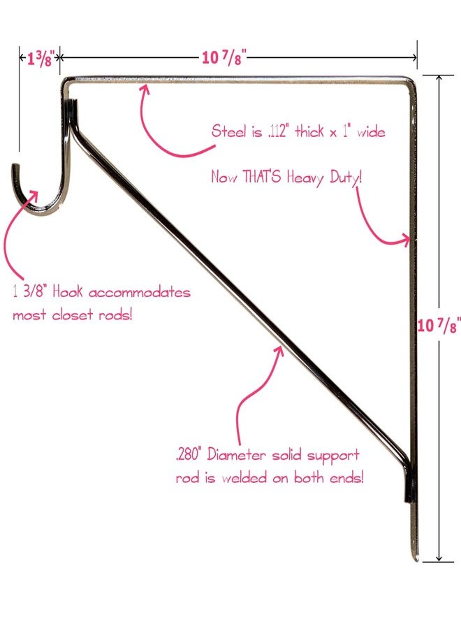 Desunia Welded HEAVY DUTY Closet Rod & Shelf Support Bracket | Black | 1 Pack - Image 2