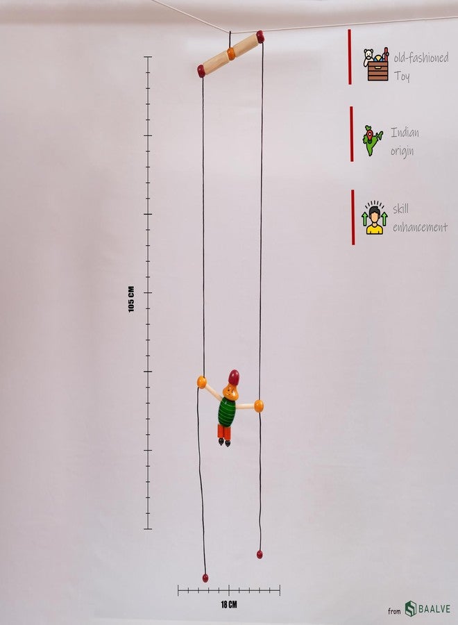 لعبة القرد/المهرج الخشبية المعلقة الممتازة من BAALVE™ للأطفال (من عمر 3 سنوات فما فوق) صديقة للبيئة، غير سامة، دمية متعددة الألوان تعزز التنسيق بين اليد والعين والمهارات الحركية الدقيقة، لعبة خشبية لتنمية المهارات. - Image 4