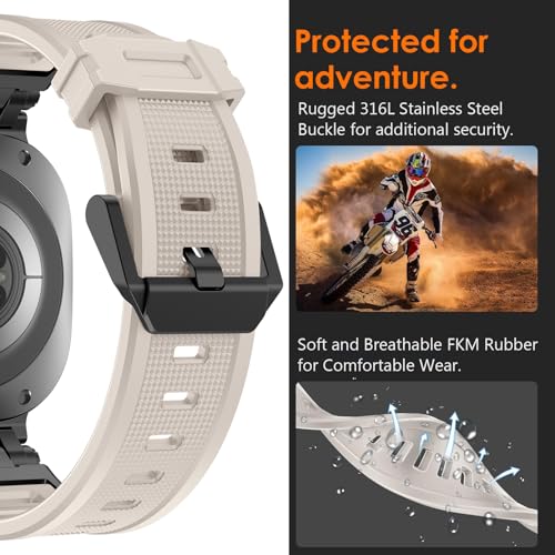 WINGLE Compatible for Galaxy Watch Ultra Bands 47mm 2025/2024 Men Sport Silicone Rubber Band, Armor Military Rugged Samsung Galaxy Watch Ultra Band Stainless Steel Metal Connector, Black/Starlight - Image 3