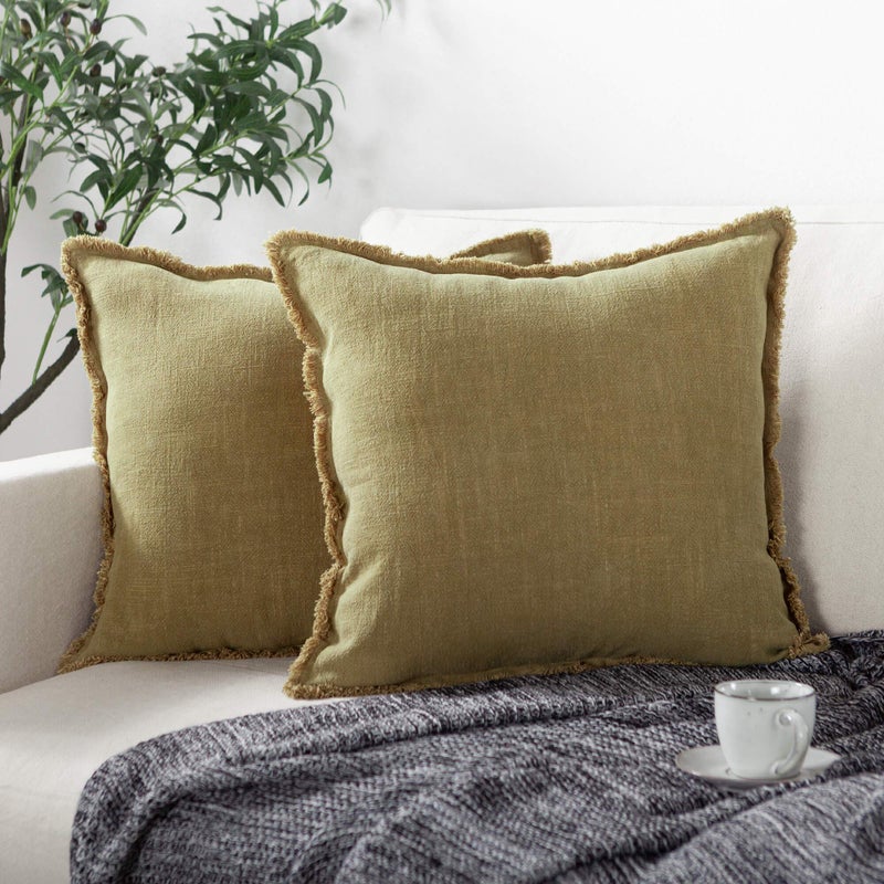 ATLINIA Fringed Cushion Cover 20 x 20 Soft Linen Decorative Throw Pillow Cover for Couch Sofa Bed and Outdoor Olive Pillow Cover - Image 5