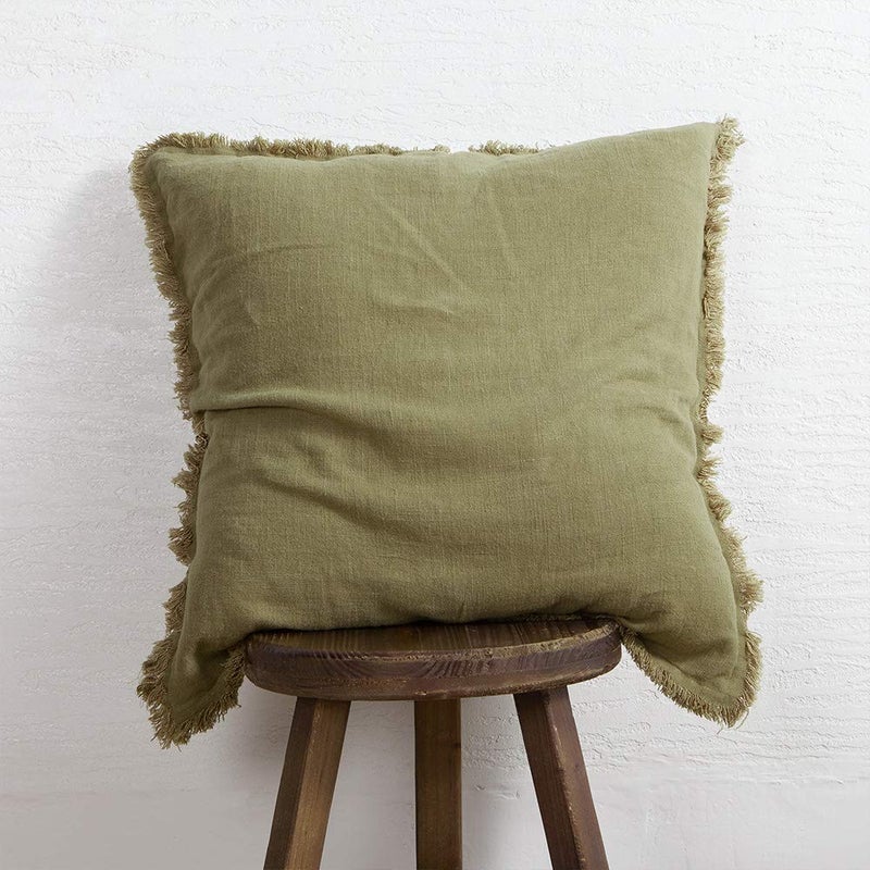 ATLINIA Fringed Cushion Cover 20 x 20 Soft Linen Decorative Throw Pillow Cover for Couch Sofa Bed and Outdoor Olive Pillow Cover - Image 1