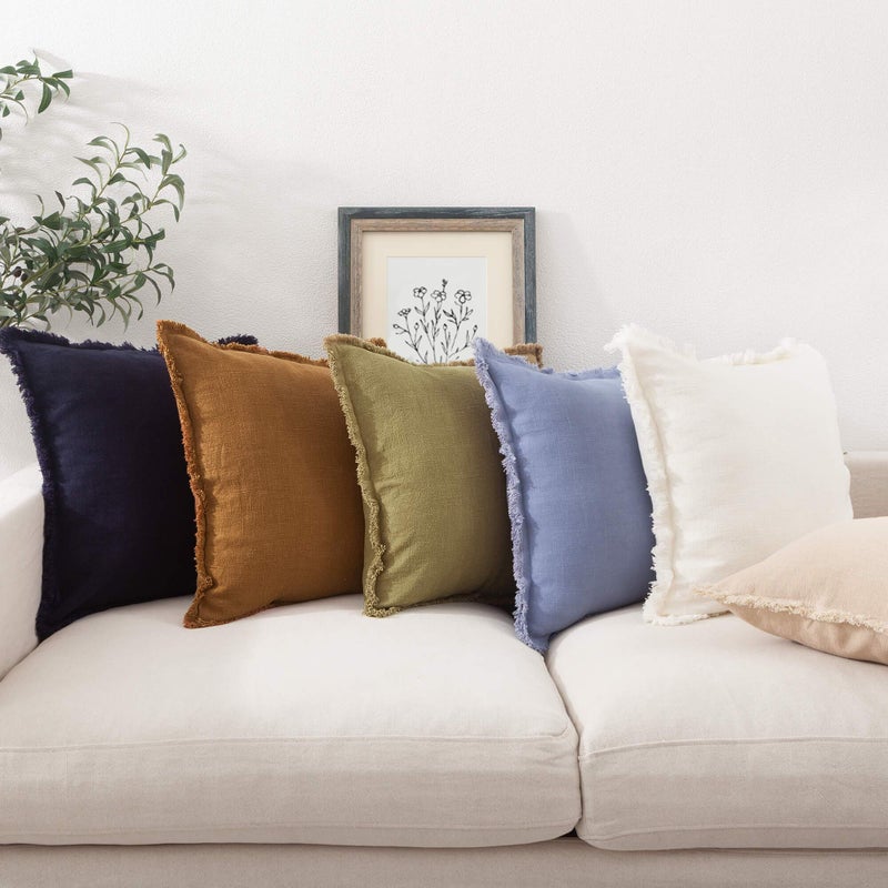 ATLINIA Fringed Cushion Cover 20 x 20 Soft Linen Decorative Throw Pillow Cover for Couch Sofa Bed and Outdoor Olive Pillow Cover - Image 2