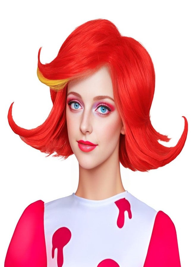 FantaLook Medium Red with Yellow Cosplay Wig for Women Halloween Costume - Image 2