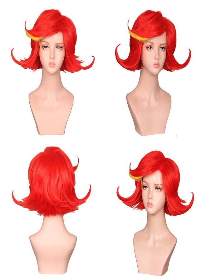 FantaLook Medium Red with Yellow Cosplay Wig for Women Halloween Costume - Image 3