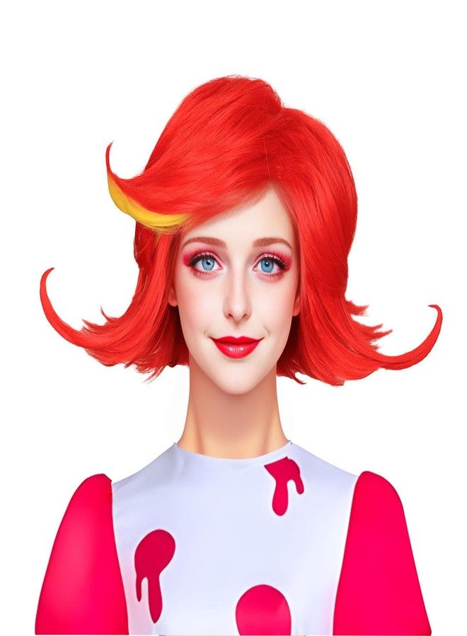 FantaLook Medium Red with Yellow Cosplay Wig for Women Halloween Costume - Image 1