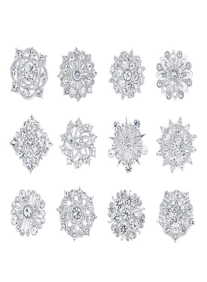 MEEDOZ Assorted Small Size Crystal Rhinestone Flower Brooch Pins Set for Crafts Embellishment, Wedding Bouquet Brooches for Women Fashion, Small, Alloy and rhinestones, rhinestone - Image 1