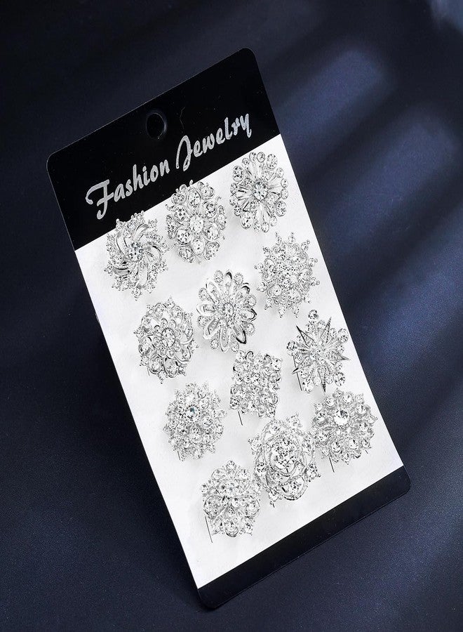 MEEDOZ Assorted Small Size Crystal Rhinestone Flower Brooch Pins Set for Crafts Embellishment, Wedding Bouquet Brooches for Women Fashion, Small, Alloy and rhinestones, rhinestone - Image 4